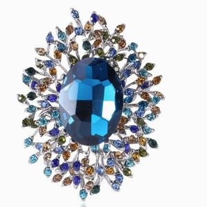 NEW BLUE FACETED SAPPHIRE FASHION JEWELRY MULTI COLORED SHINY BROOCH/SCARF PIN